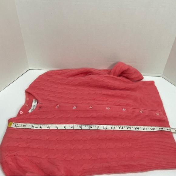 Ballinger Gold Button Up Cable Knit Cardigan M Coral Lambswool Angora Nylon FLAW - Picture 9 of 13